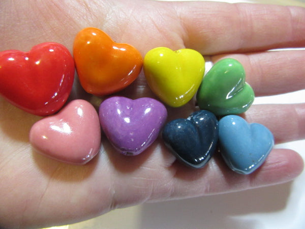 Rainbow Puffy Ceramic Hearts